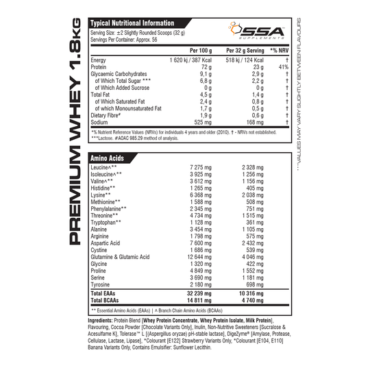 SSA Supplements Premium Whey - 1,8kg Bag